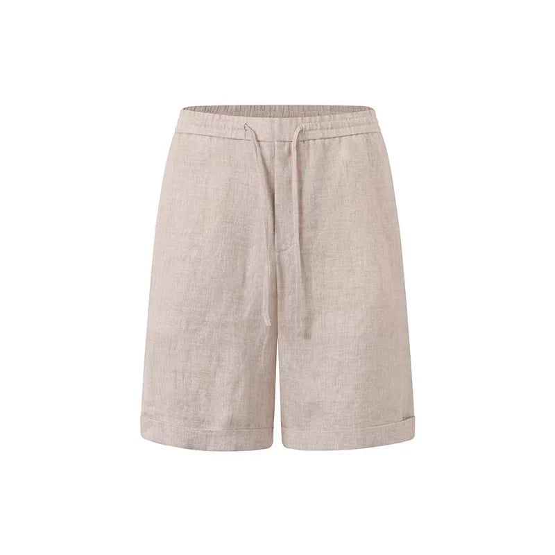 ROYA Men's Linen Drawstring Cuffed Casual Shorts