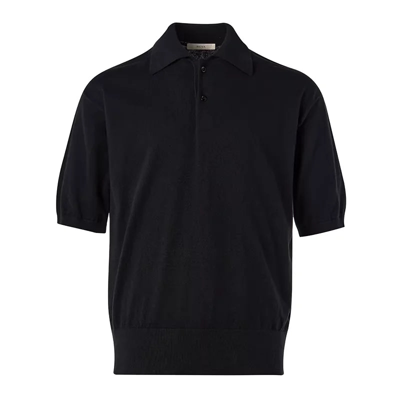 ROYA Cashmere Cotton Blend Short Sleeve Polo Sweater