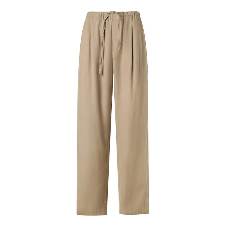 ROYA Men's Linen Rayon Blend Drawstring Pants - Loose Fit, Flared Leg, Elastic Waist