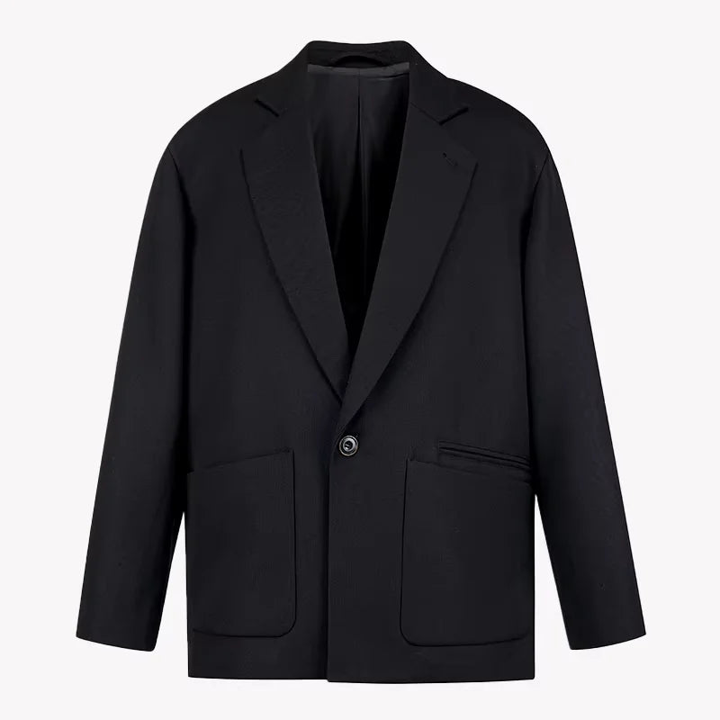 ROYA Men's Fine Twill Wool Oversized Single-Breasted Blazer