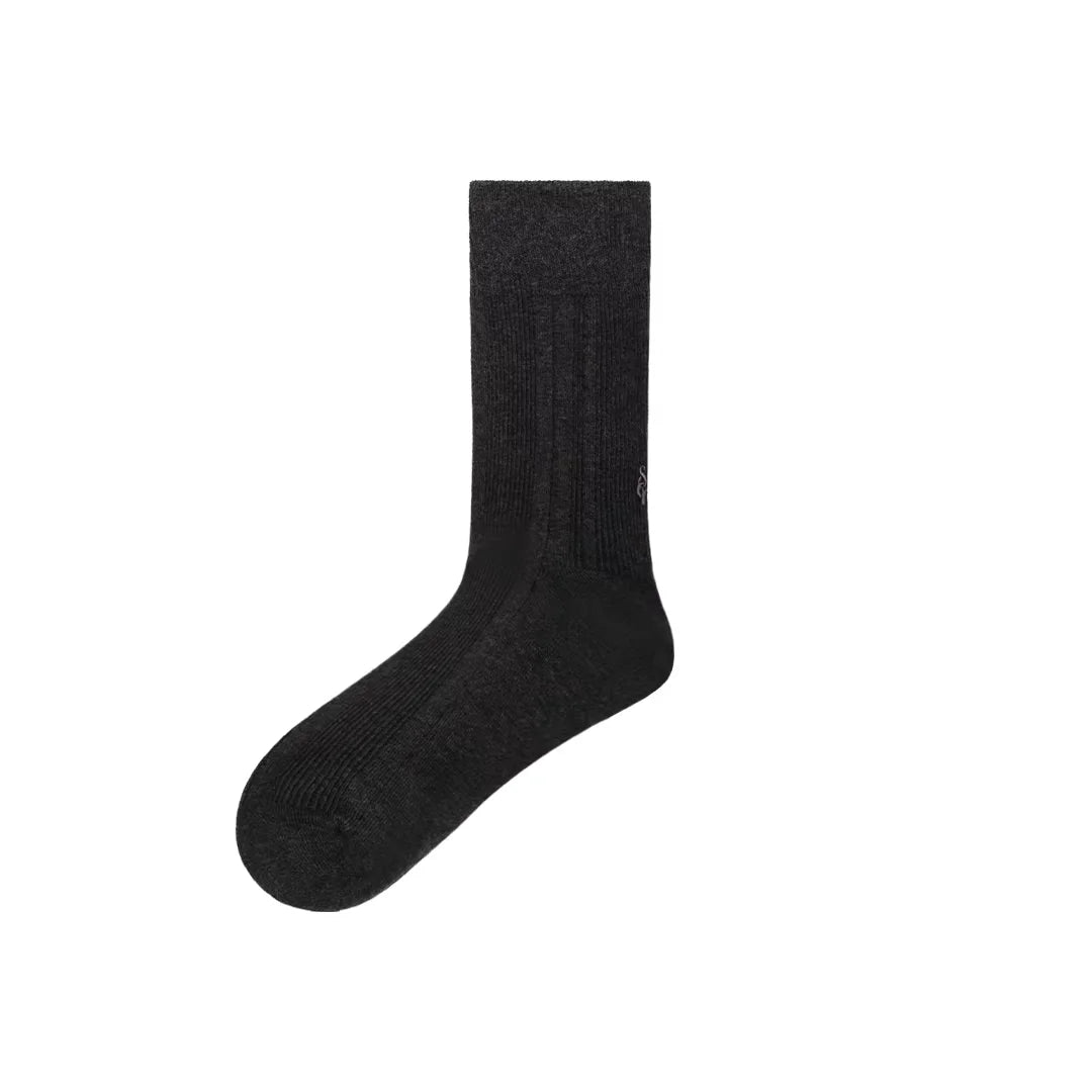 Simple Project Unisex Ribbed Mid-Calf Cotton Socks with Embroidered Detail