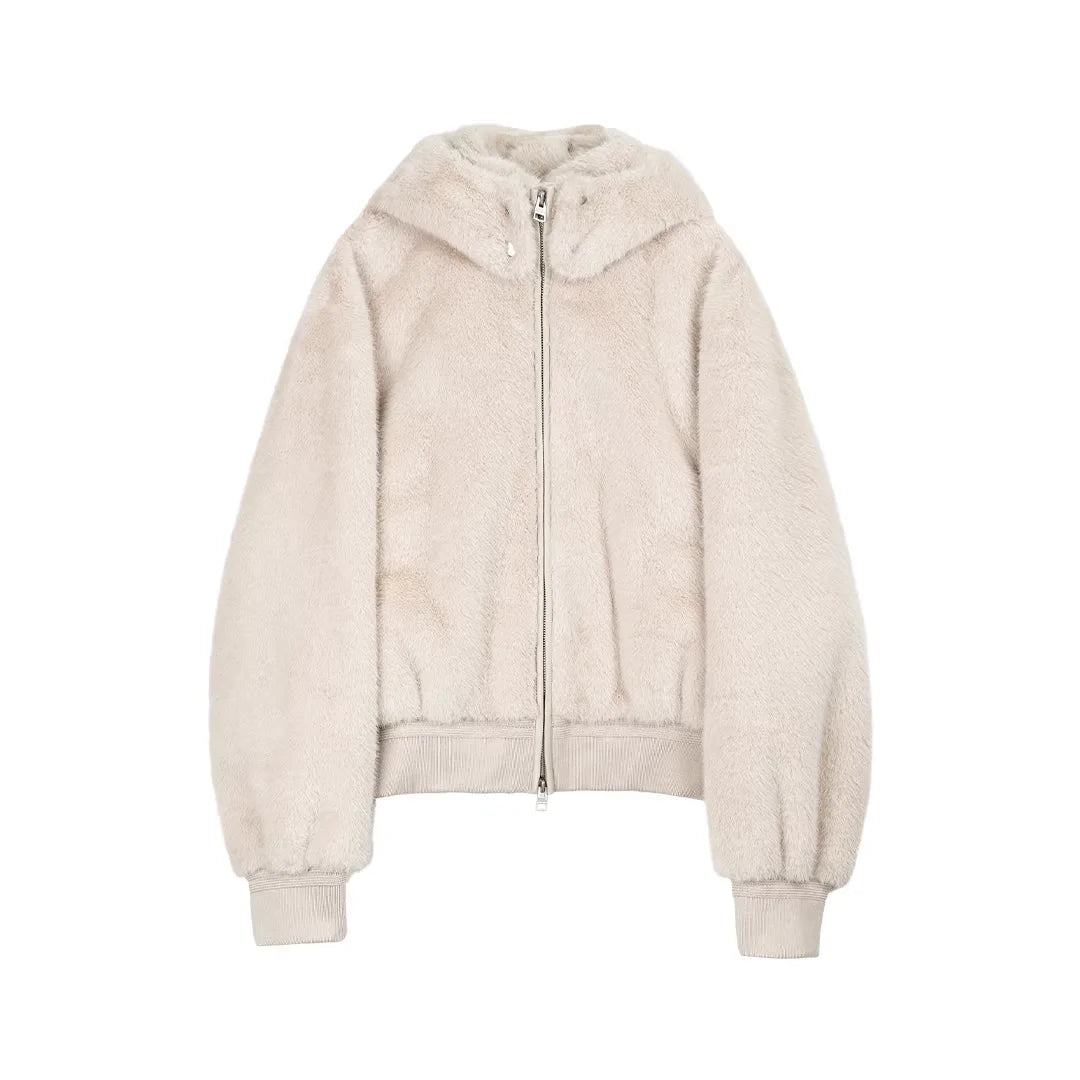 Simple Project Eco-Friendly Faux Fur Hooded Coat with Detachable Hood