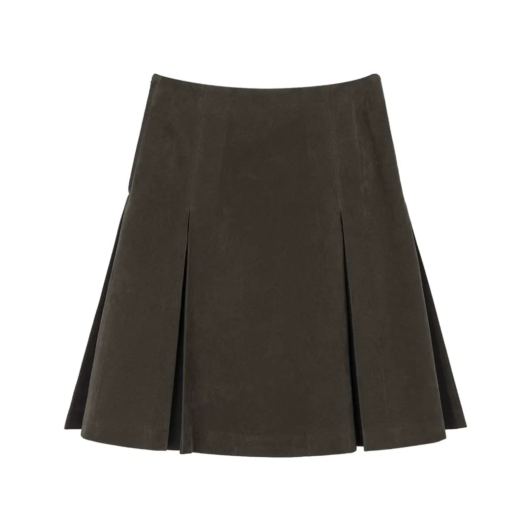 Simple Project Suede Pleated A-Line Skirt