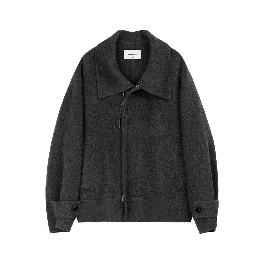 Simple Project Unisex High-Neck Wool Jacket with Button Details