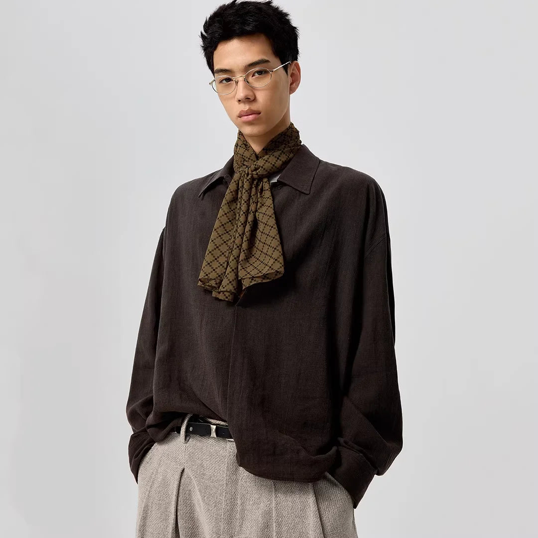 Simple Project Pleated V-Neck Ramie Blouse