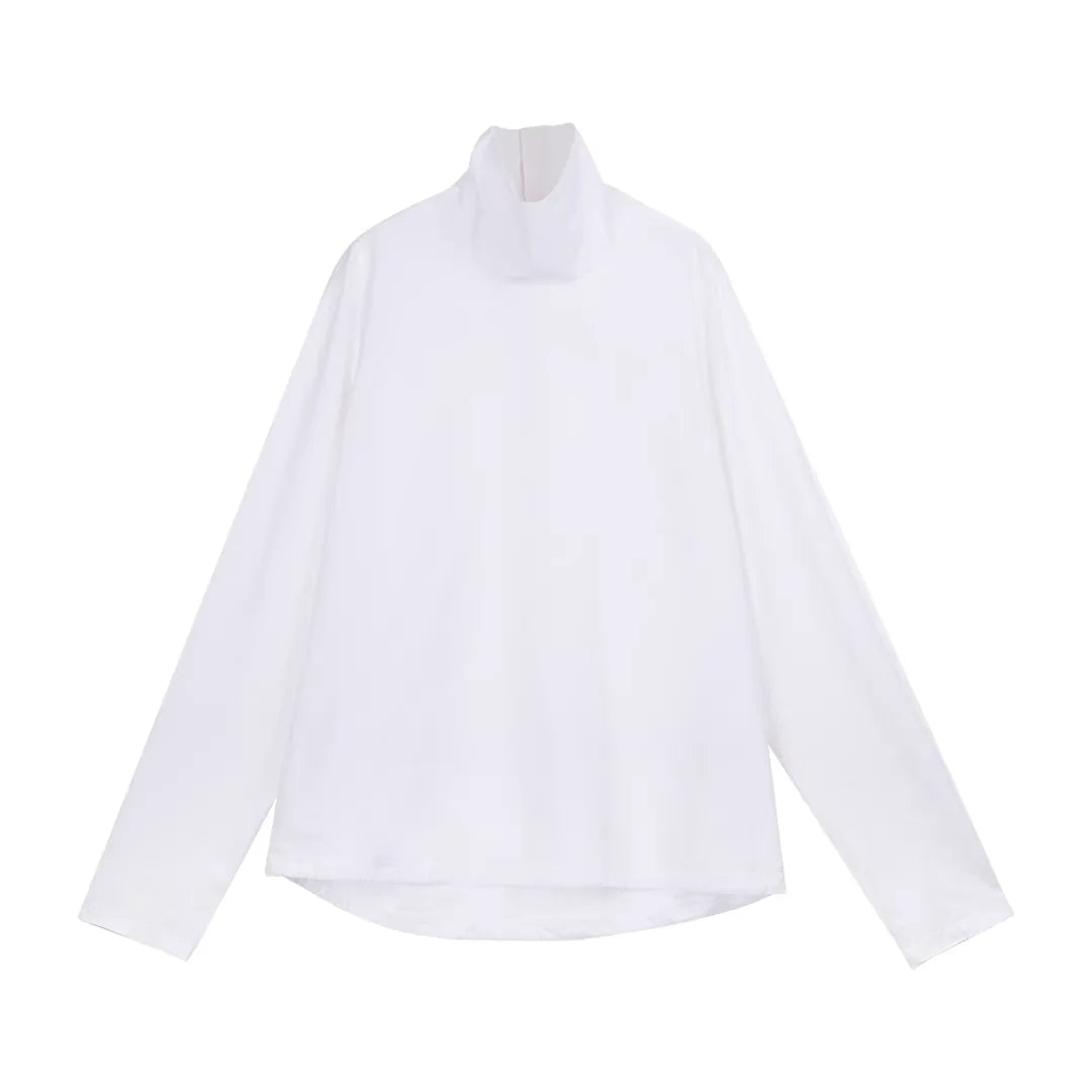 Simple Project Mock-Neck Long Sleeve Shirt with Back Button Detail