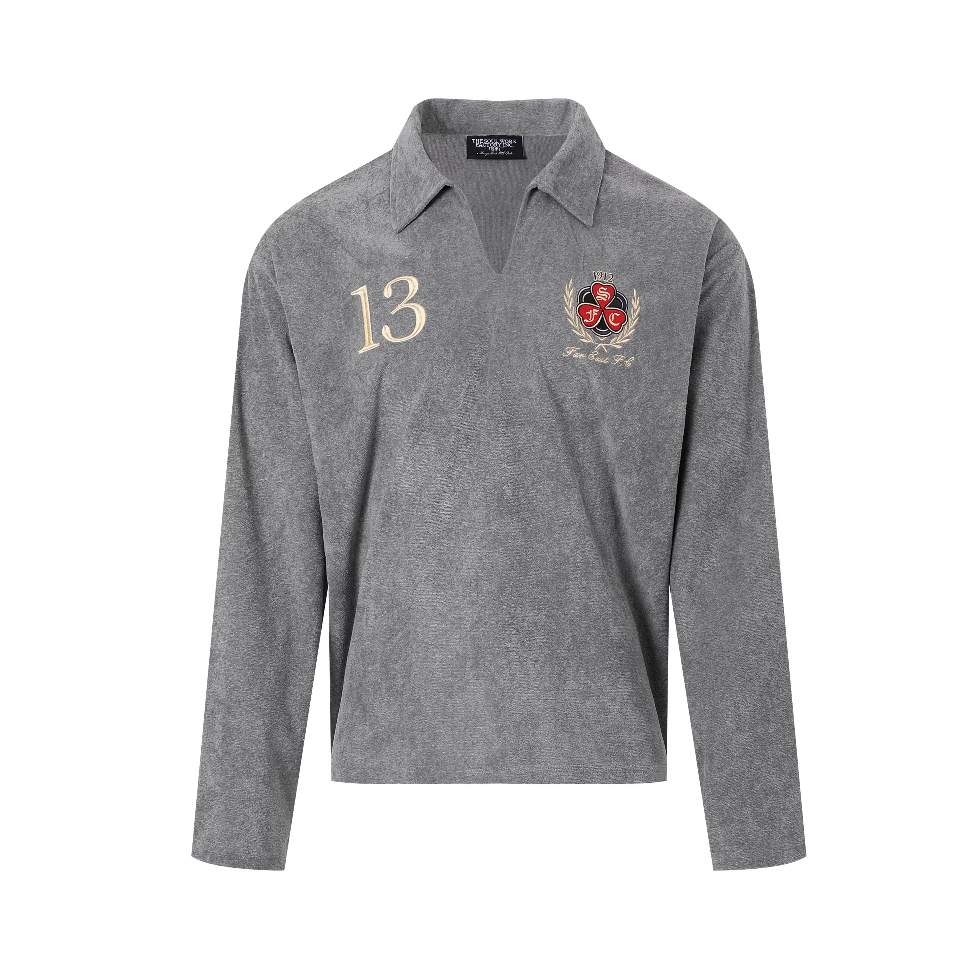 SWFI Far East Men's Retro Terry Long Sleeve Polo Shirt with Embroidered Emblem