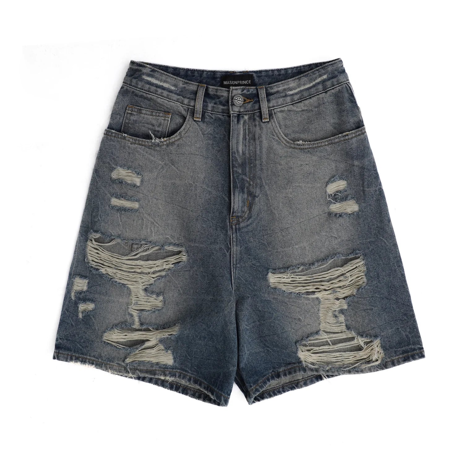 MASONPRINCE Men's Distressed Knee-Length Denim Shorts with Tie-Dye Wash
