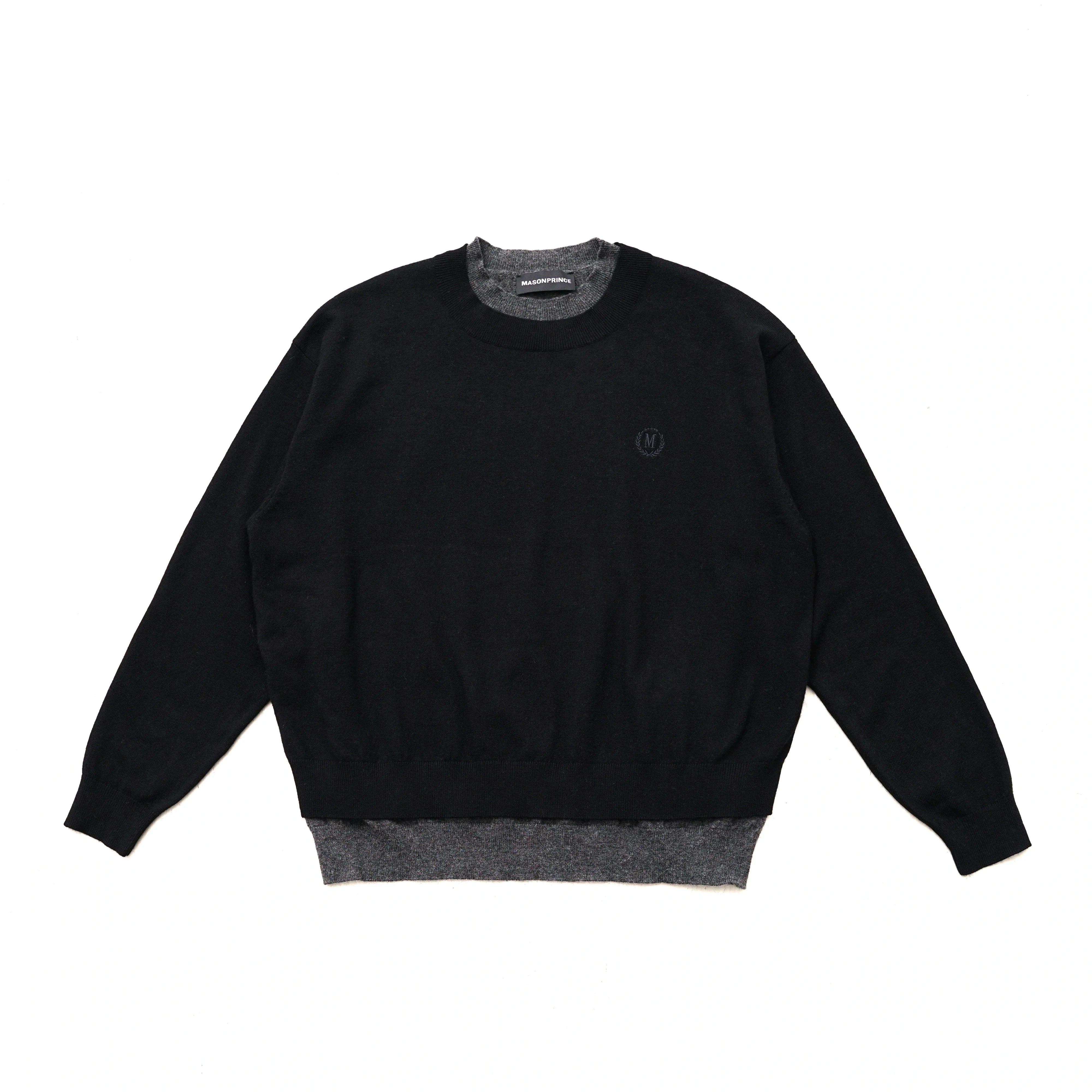 MASONPRINCE Men's Soft Wool Crewneck Sweater with Layered Look