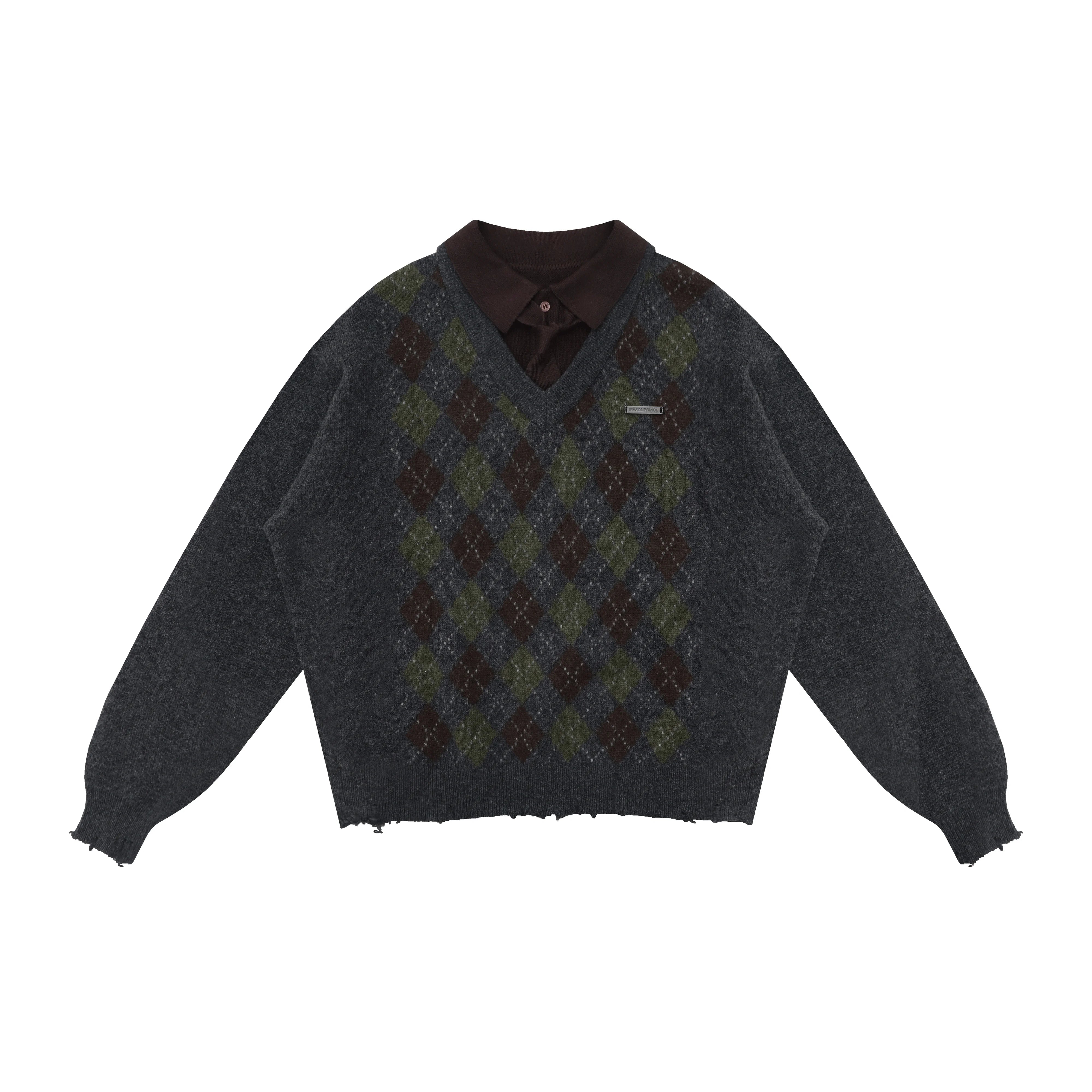 MASONPRINCE Argyle Knit Zip-Up Cardigan