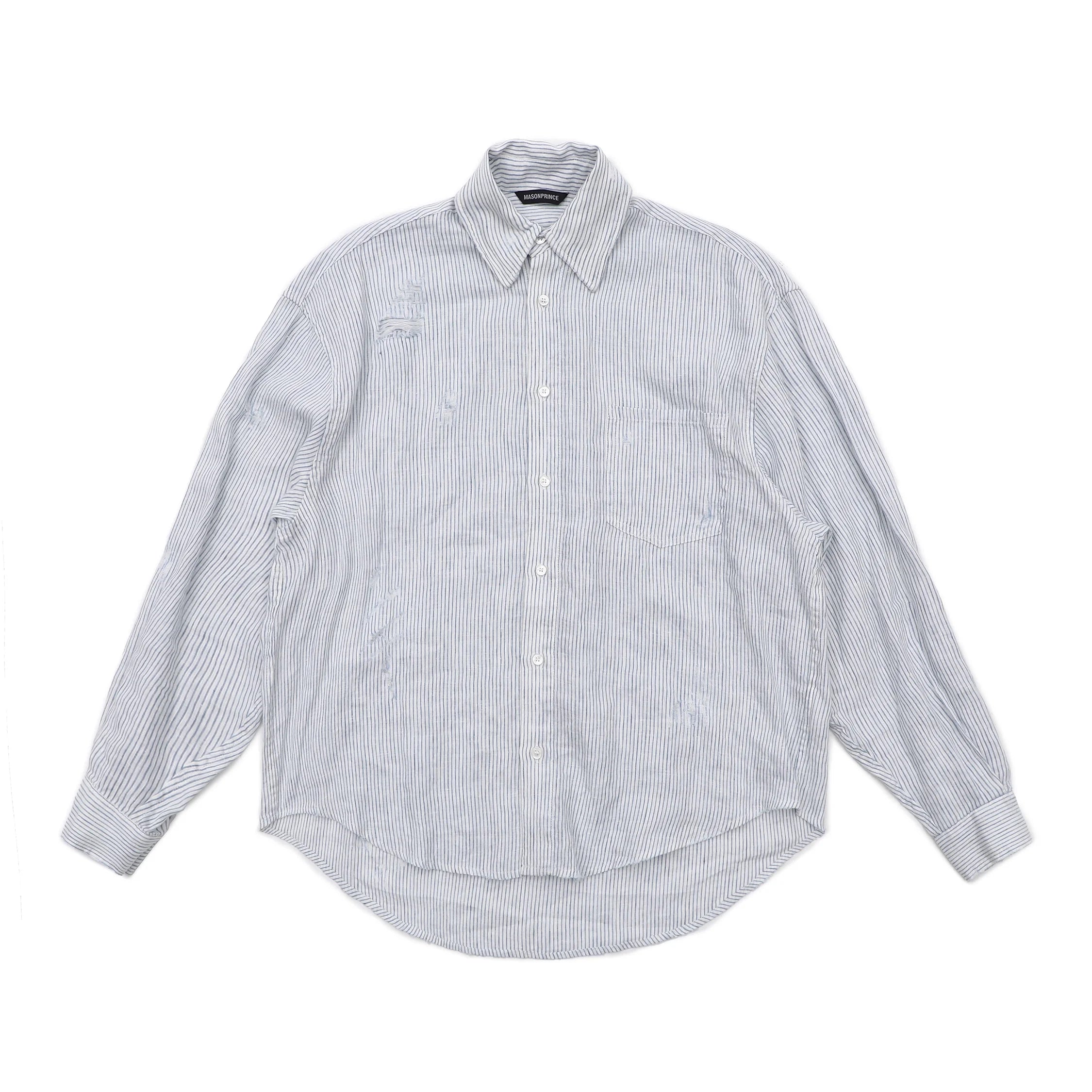 MASONPRINCE Linen Striped Vintage-Washed Distressed Shirt