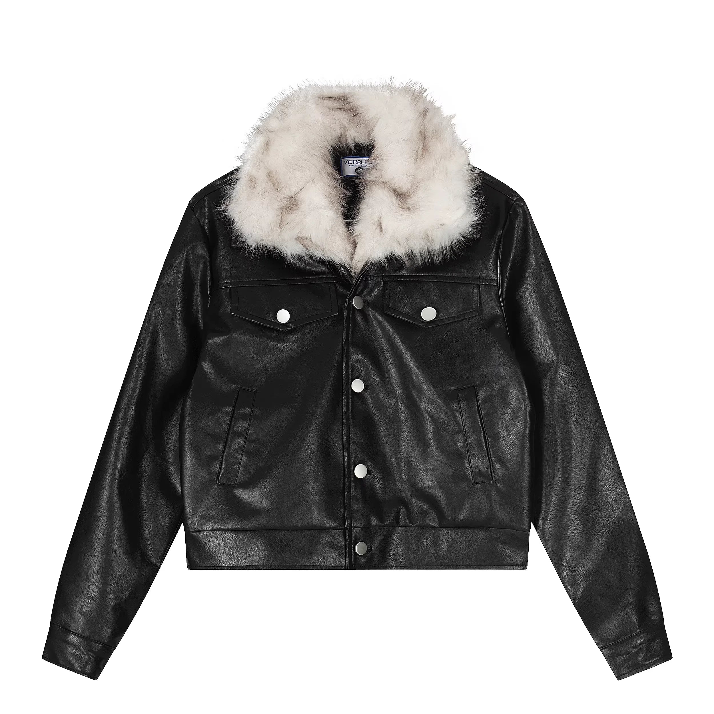 BIGGOLD STUDIO Women's Faux Fur Collar PU Jacket - Quilted Slim Fit Short Coat