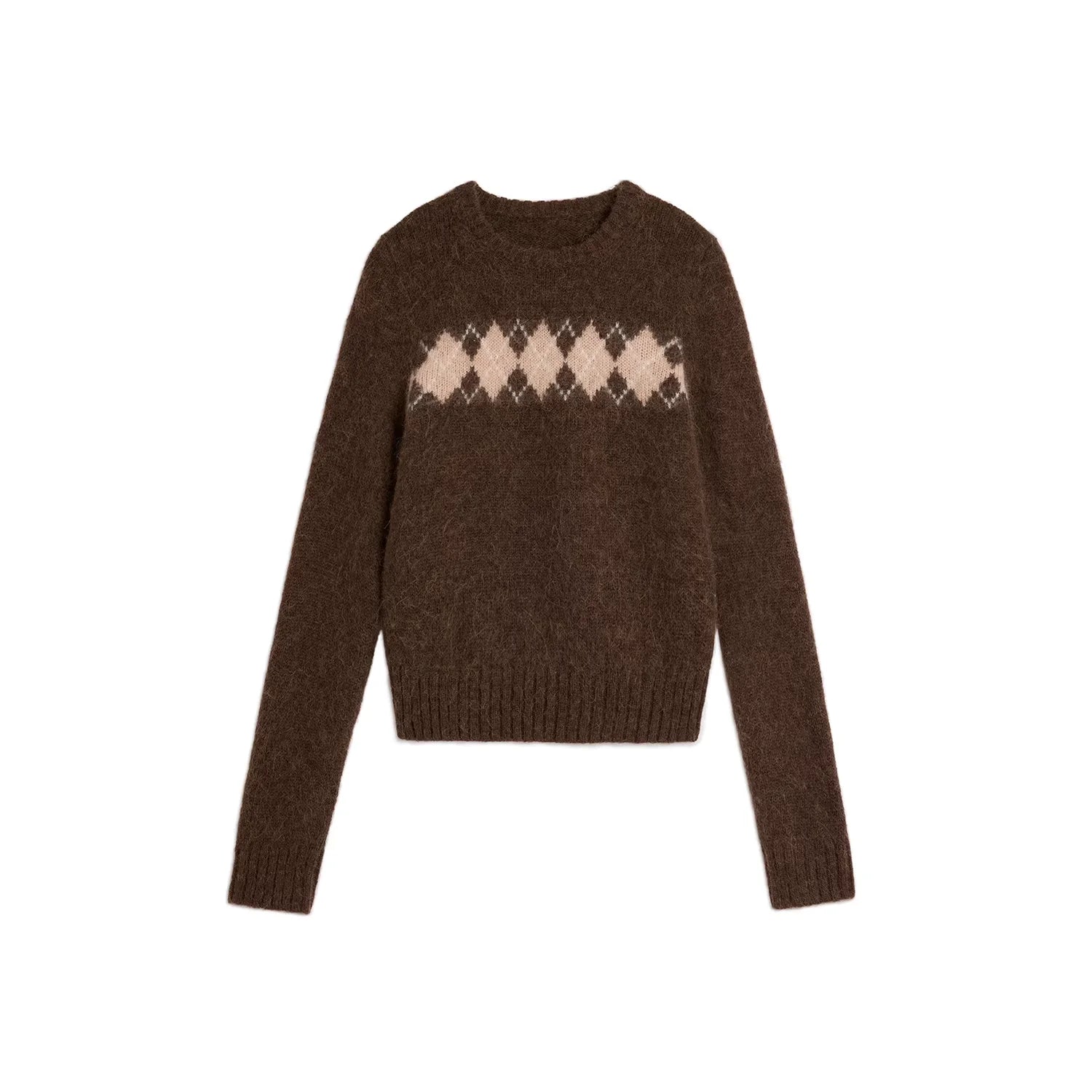 alright then Merino Wool Argyle Crew Neck Sweater