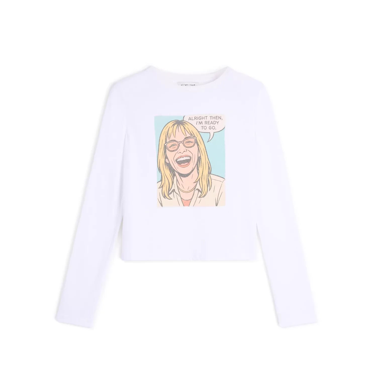 alright then Two-Tone Graphic Print Slim Fit Long Sleeve Crop Top