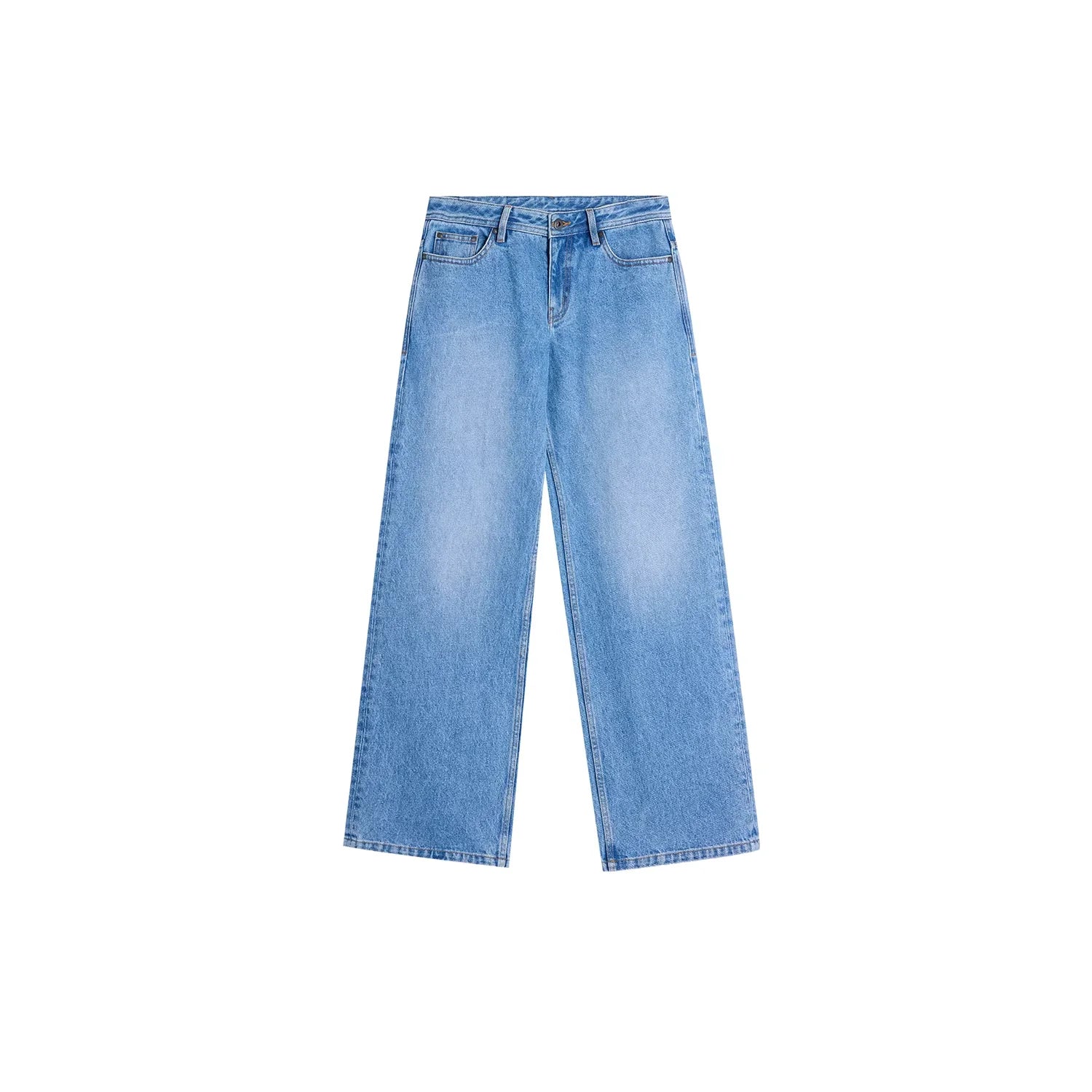 alright then Vintage Light Blue Distressed Mid-Rise Loose Straight Jeans