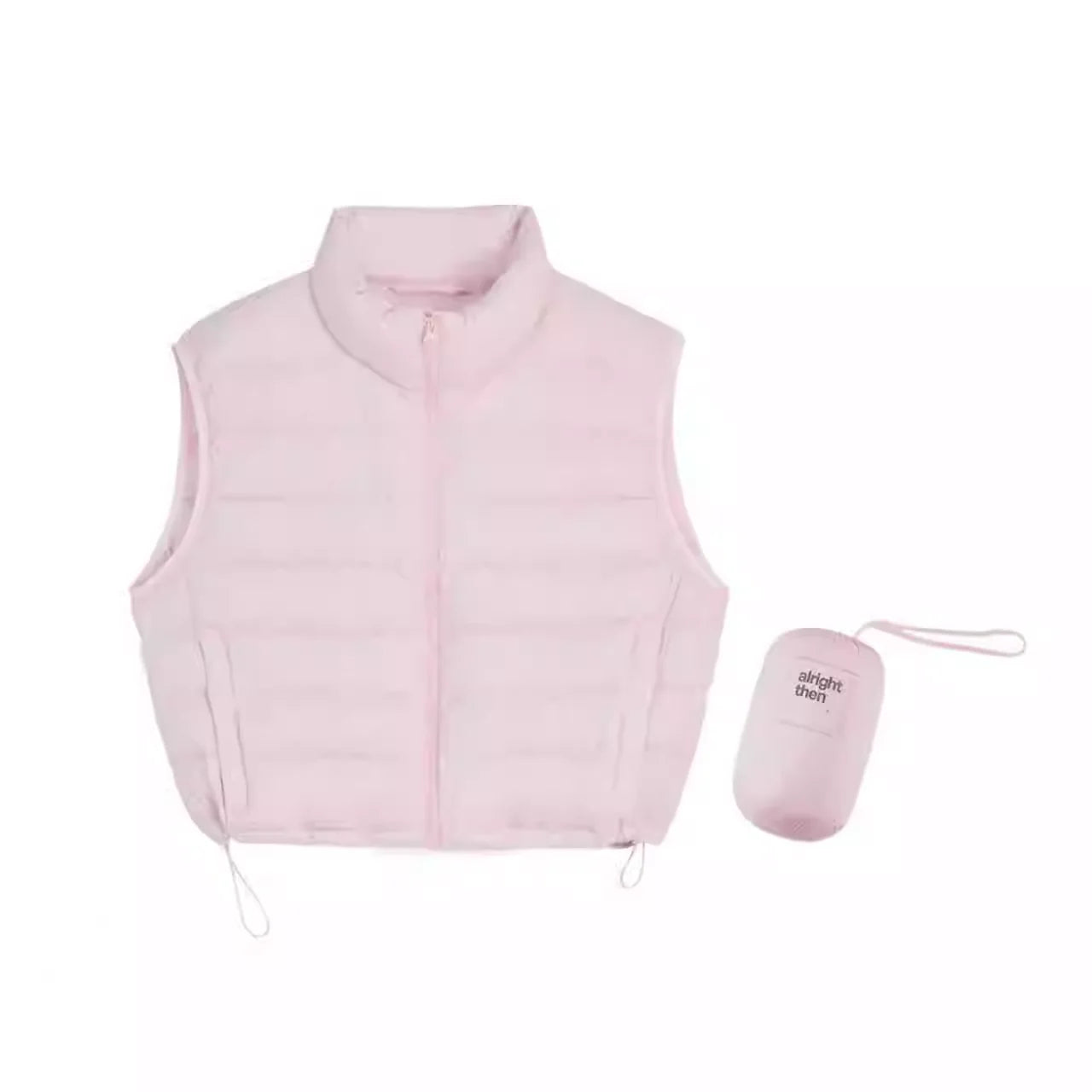 alright then 90% White Duck Down Short Puffer Vest with High Neck and Drawstring Hem