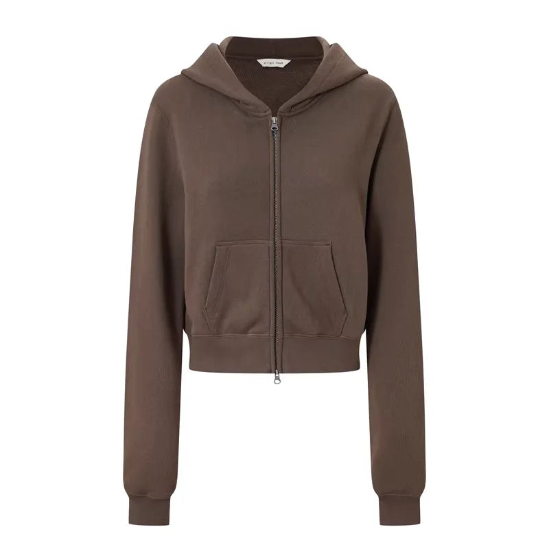 alright then Women's Double Zipper Cropped Hoodie Jacket