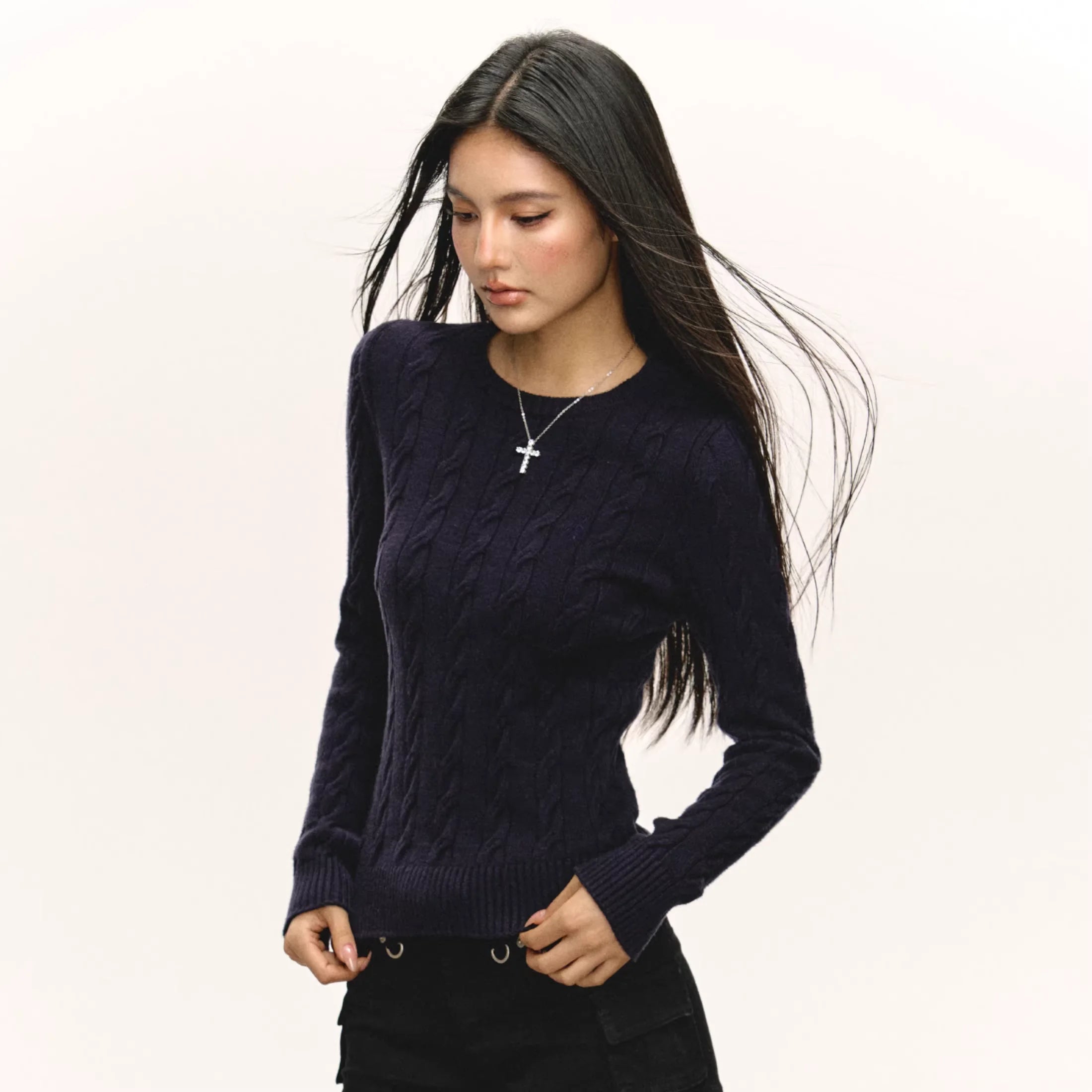 ARISEISM Women's Slim Fit Cable Knit Pullover Sweater