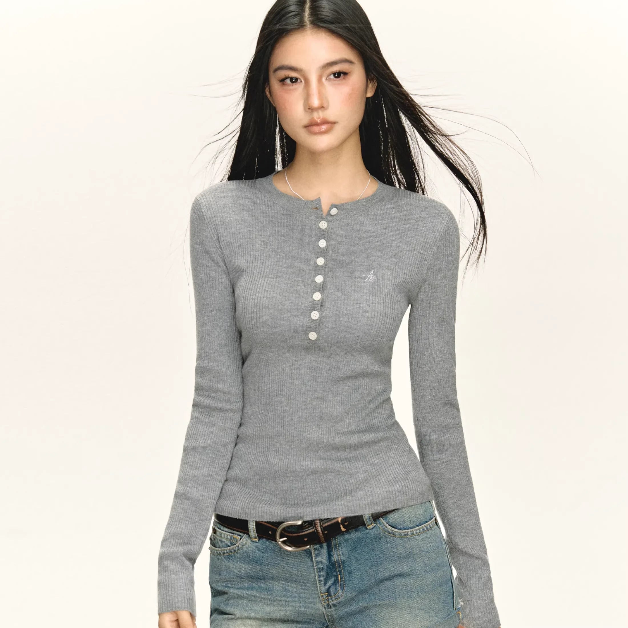 ARISEISM Women's Slim Fit Ribbed Henley Long Sleeve Knit Top - 4 Colors