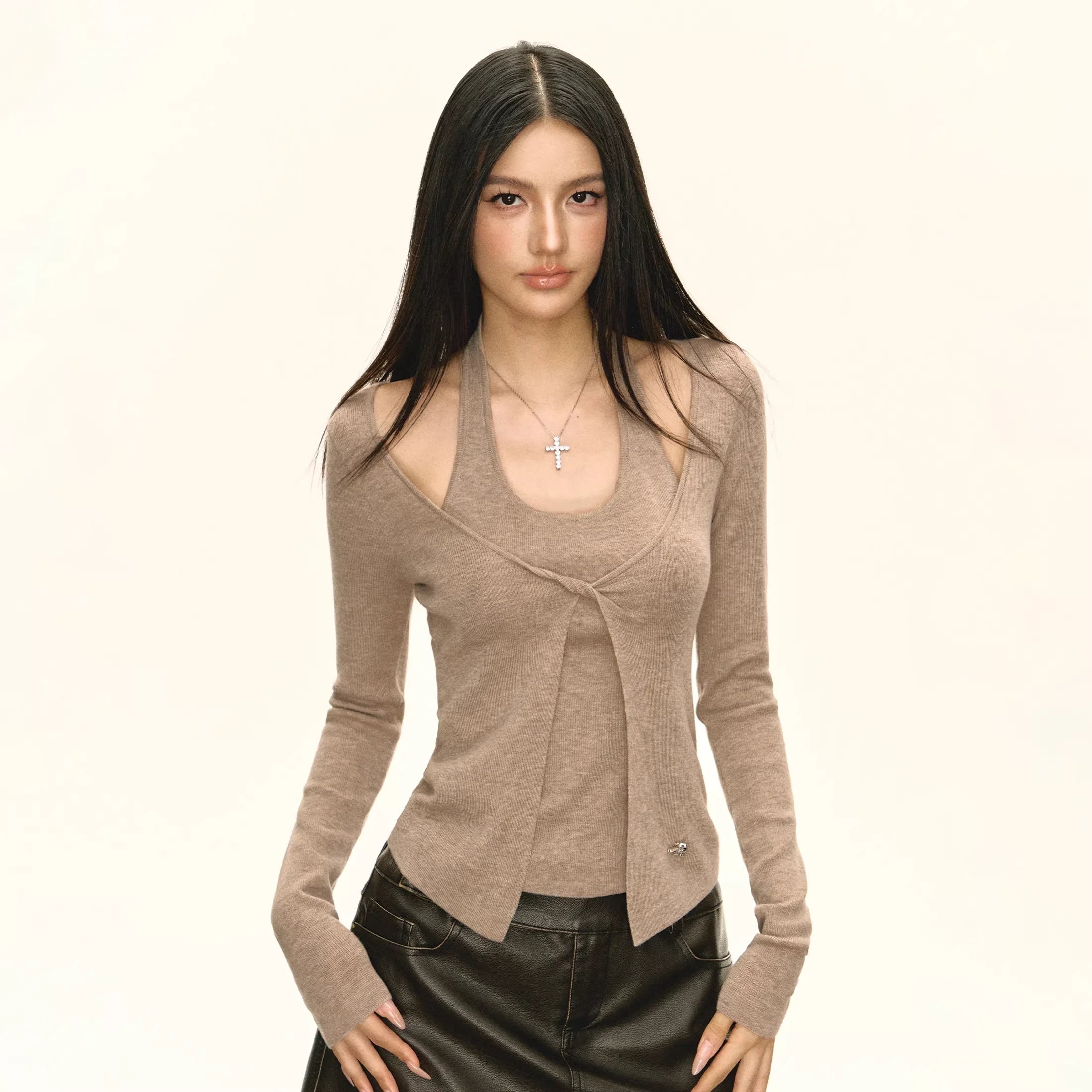 ARISEISM Faux Two-Piece Knitted Long Sleeve Sweater for Women