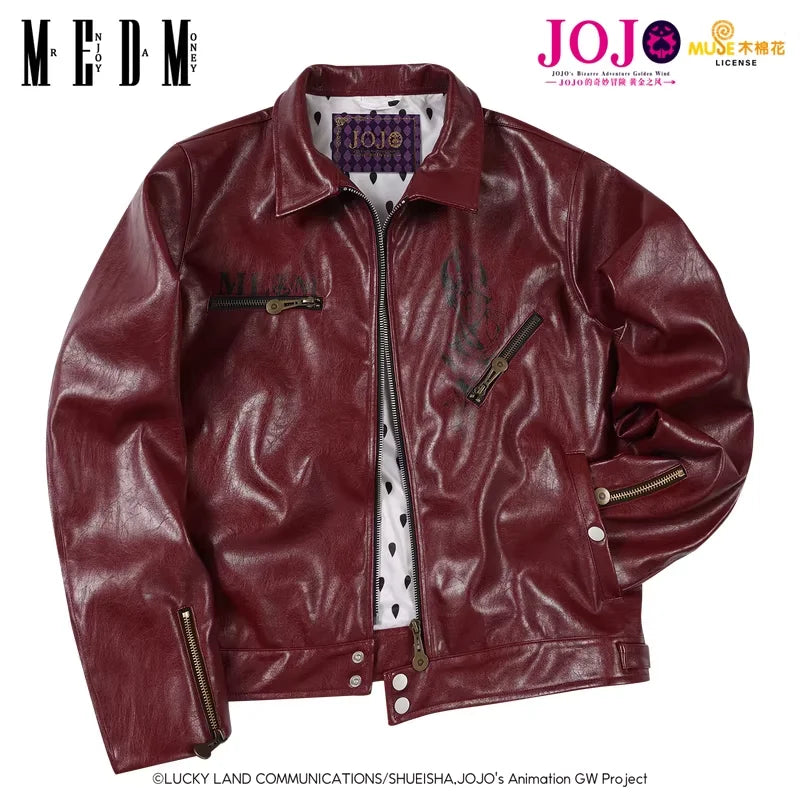 MEDM Sketch Print Faux Leather Jacket with Lapel