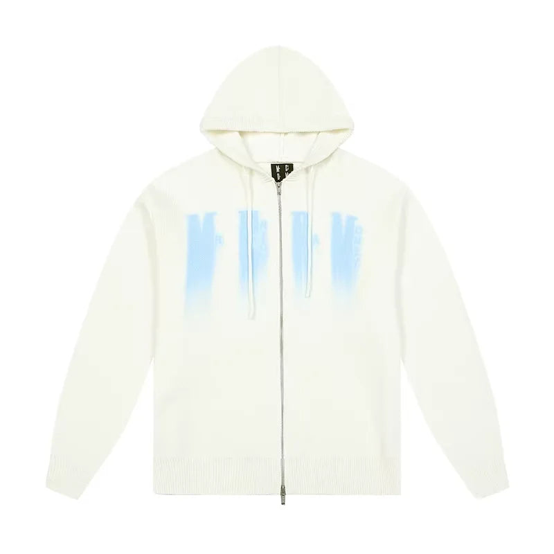 MEDM Unisex Knit Zip-Up Hoodie with Printed Graphic