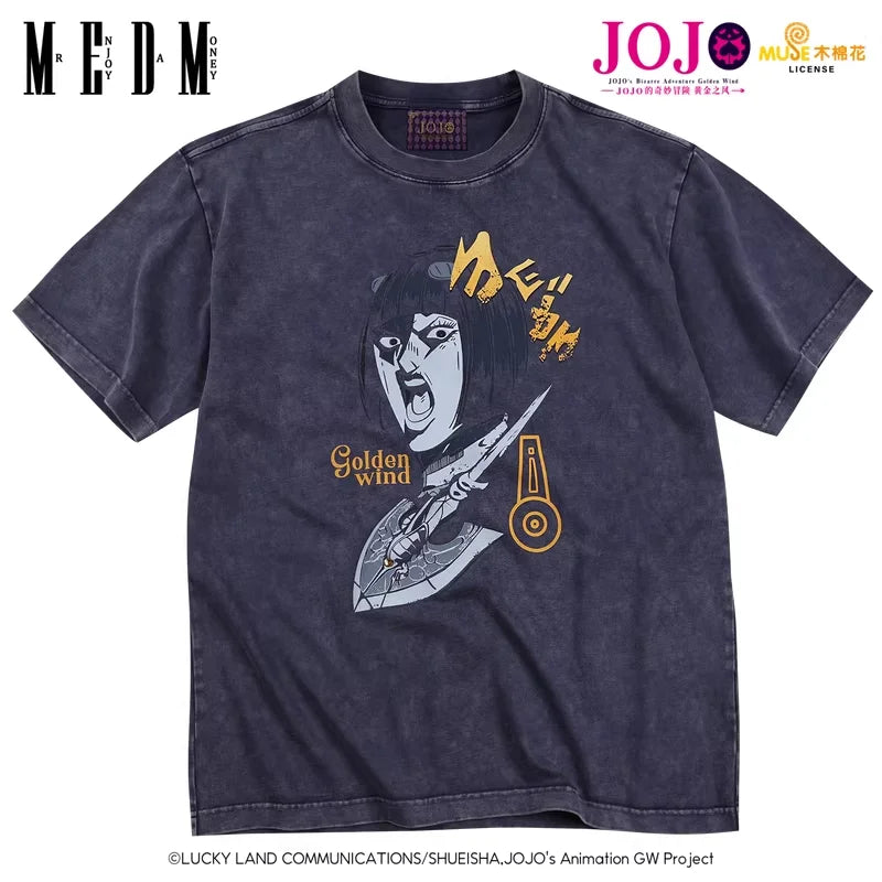 MEDM Men's Vintage Washed Graphic T-Shirt with Anime Print