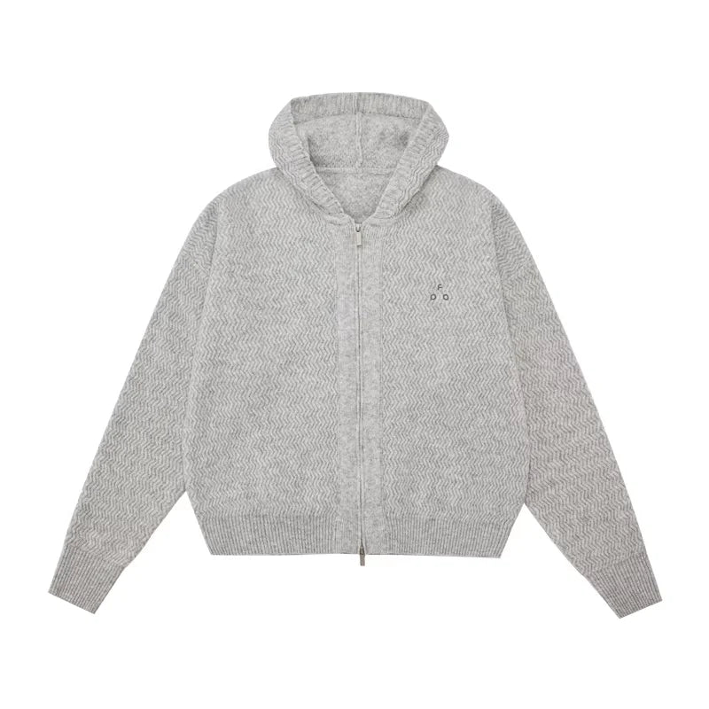 FPA Colorblock Zip-Up Knit Hoodie Cardigan for Spring and Autumn