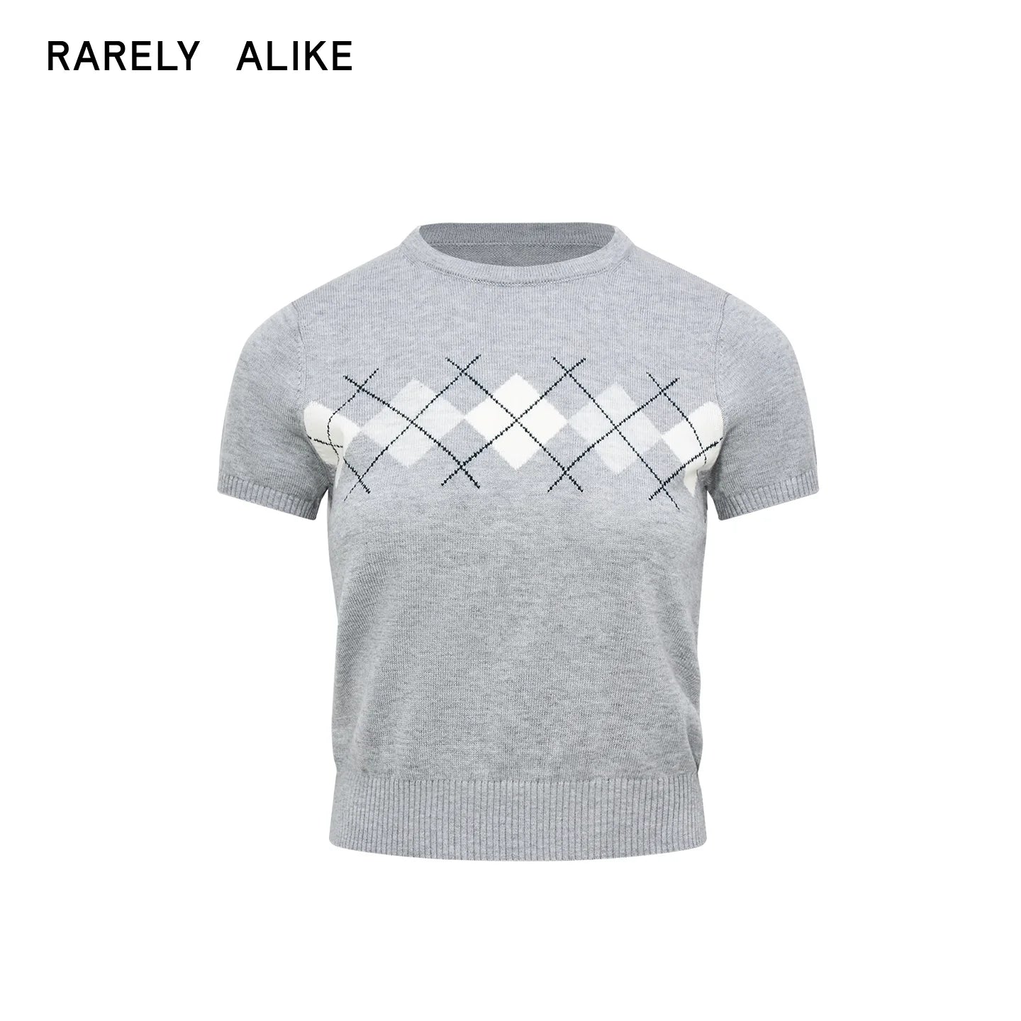 RARELY ALIKE Argyle Cropped Knit Top
