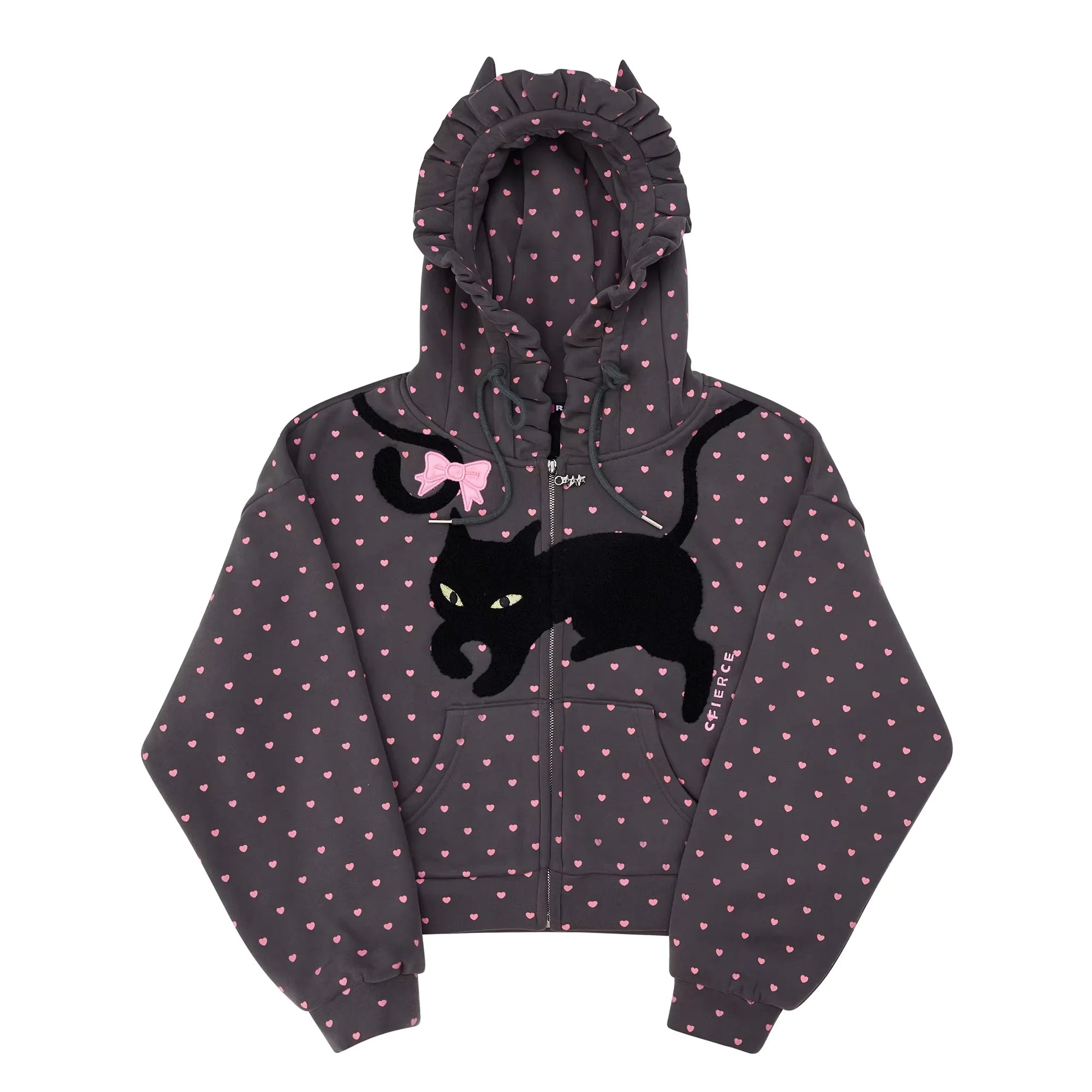 CFIERCE Cat Ear Polka Dot Hoodie Jacket with Embroidered Heart