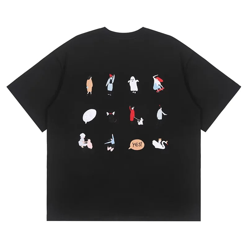 LOSTCTRL Unisex Cartoon Embroidered Oversized T-Shirt