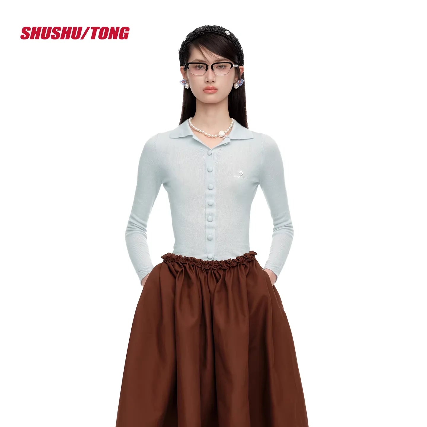 shushutong Women's Slim Fit Knit Cardigan with Lapel Collar