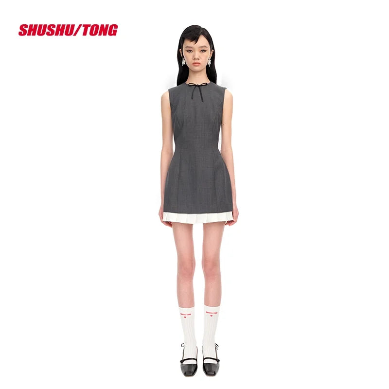 shushutong Women's Sleeveless A-Line Dress with Ruffled Pleats