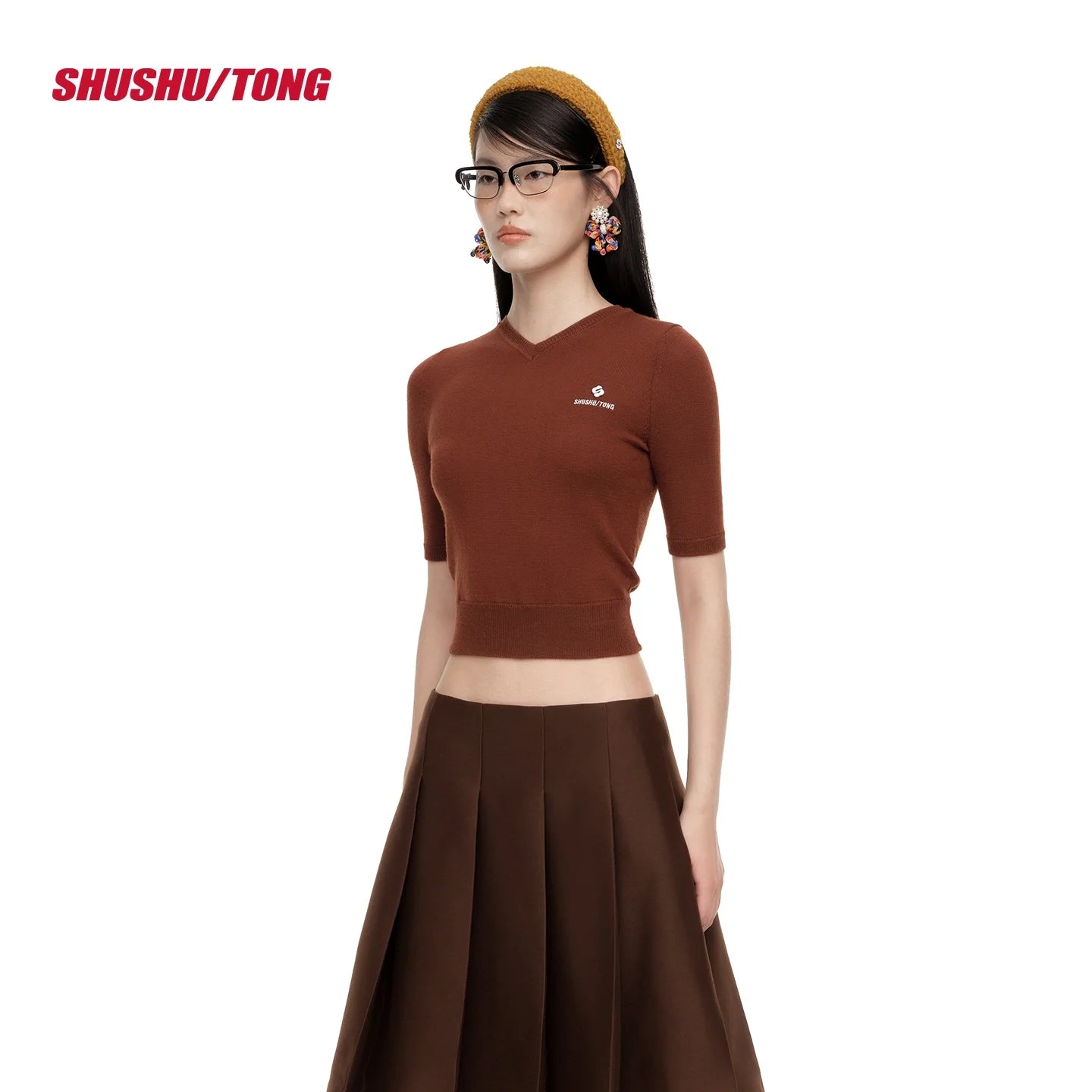 shushutong Women's V-Neck Short Sleeve Knit Top