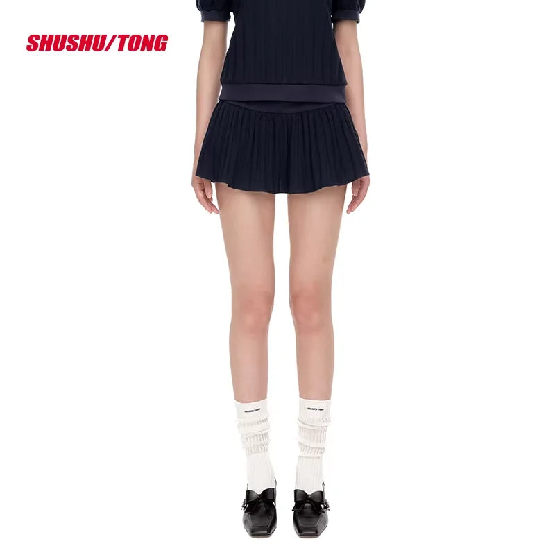 shushutong 2025 Winter Women's Pleated Mini Skirt Pants