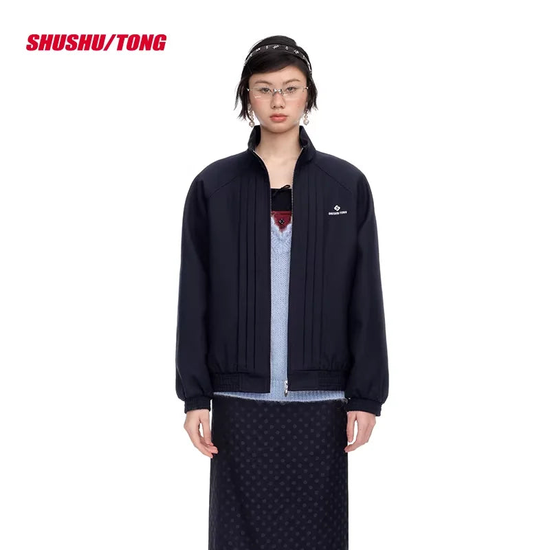 shushutong Women's Casual Zip-Up Jacket with Ribbed Trim