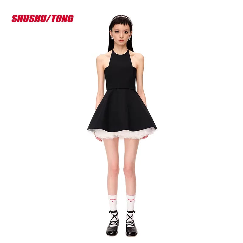 shushutong French-Style Strapless Puff A-Line Mini Dress Set