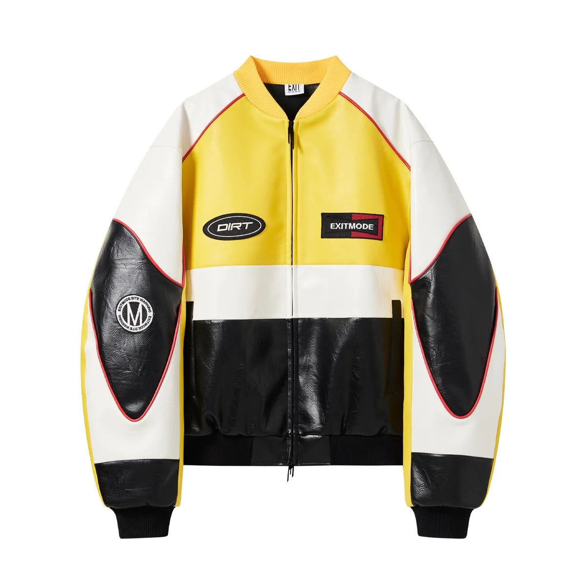 BLINDNOPLAN Colorblock Oversized Faux Leather Jacket with Embroidered Patches