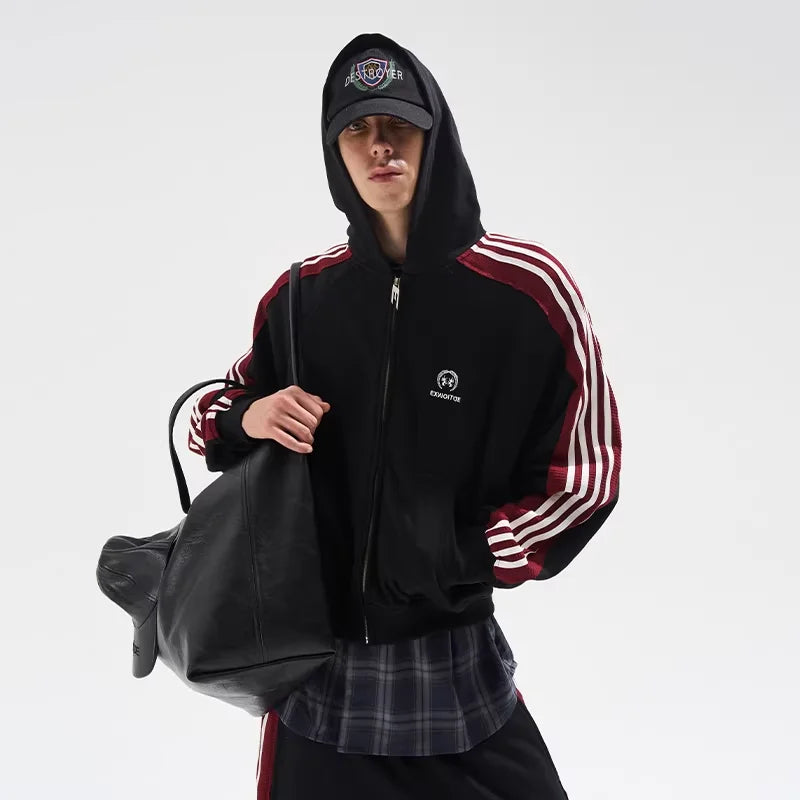 BLINDNOPLAN Colorblock Raw Edge Zip-Up Hoodie Jacket