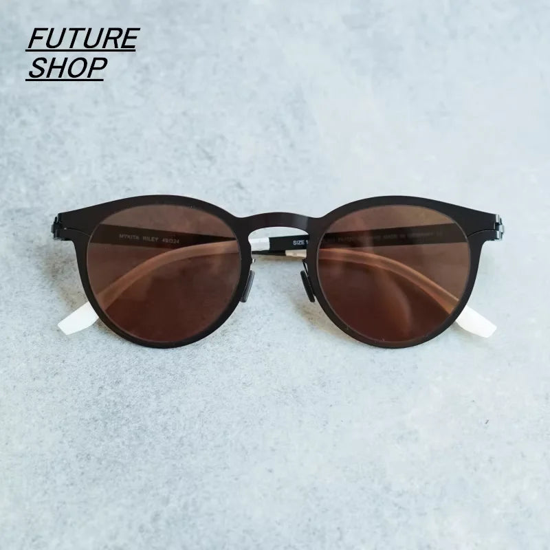 FUTURE UPDATE Screwless Ultra-Light Titanium Unisex Round Sunglasses Frame