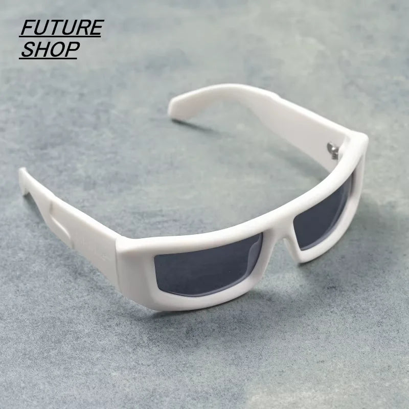 FUTURE UPDATE Cyberpunk Y2K Square Frame Sunglasses – White