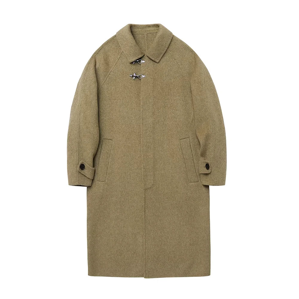 NANS Menswear Mixed Wool Double-Sided Balmacaan Coat with Buckle Placket