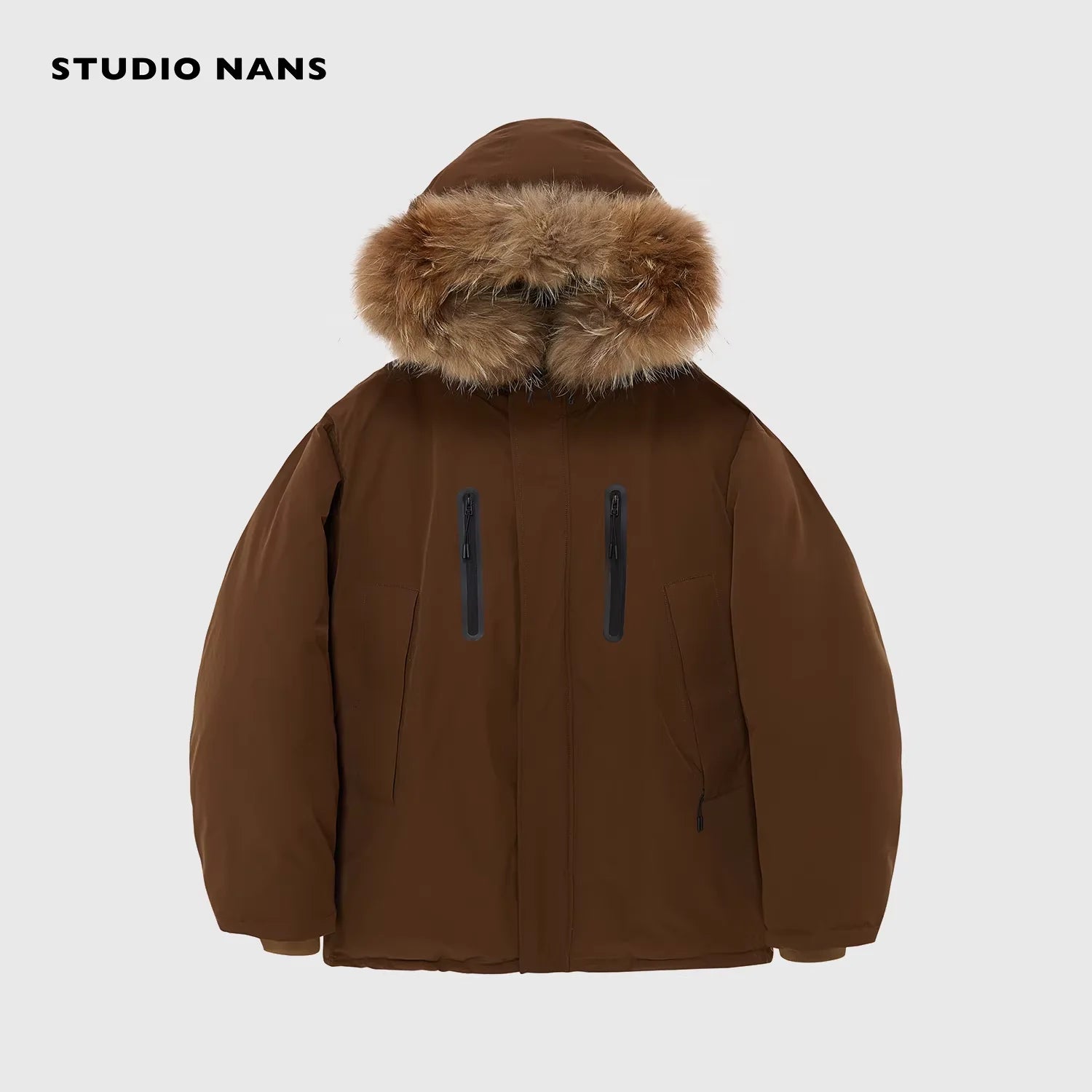 NANS Menswear Heavy Down Parka with Detachable Fur Collar and Utility Pockets