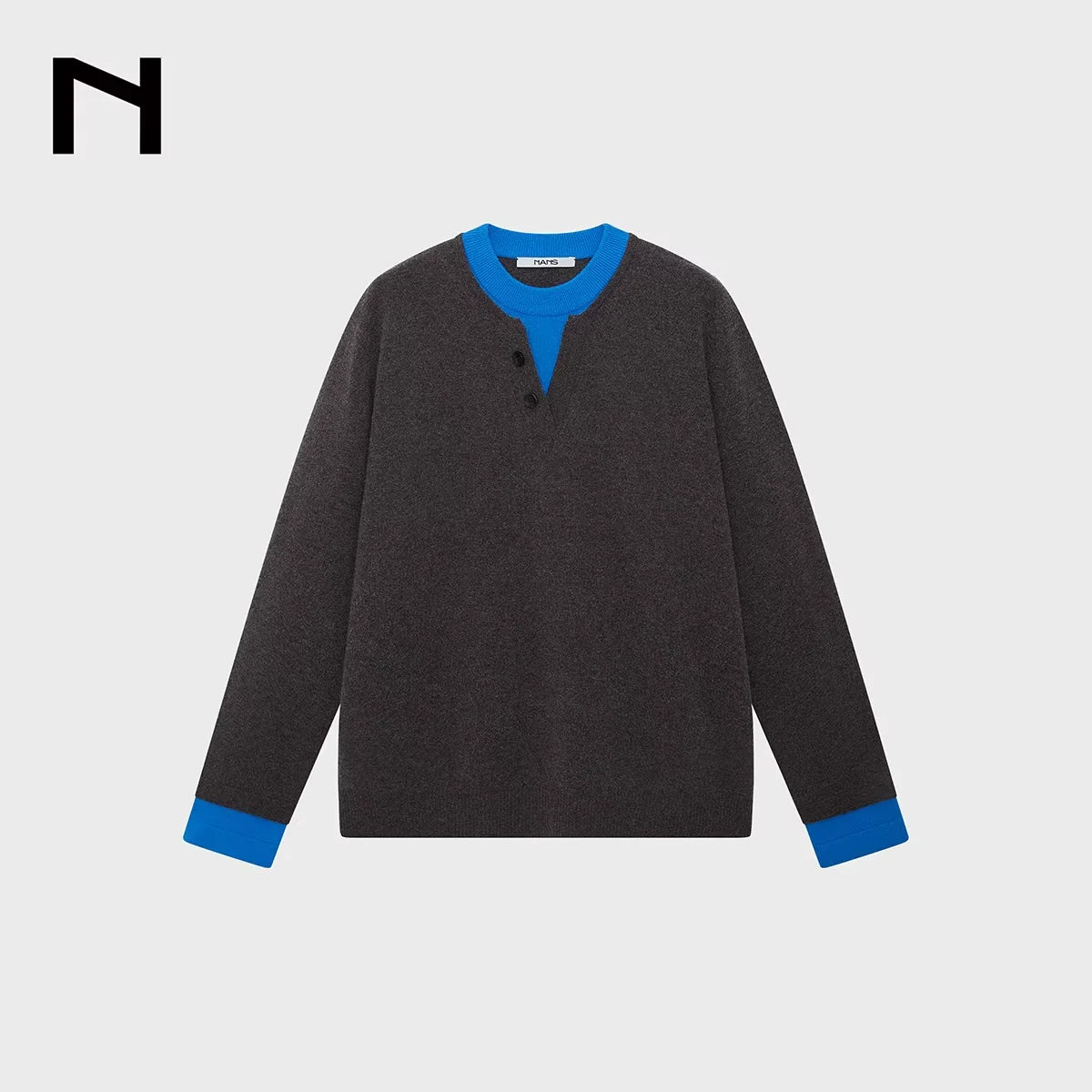 NANS Menswear Wool Cashmere Contrast Layered Collar Knit Sweater