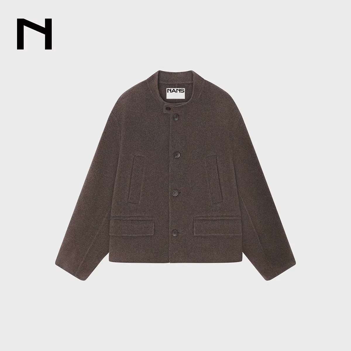 NANS Menswear Cashmere Wool Blend Stand Collar Short Jacket with Pockets