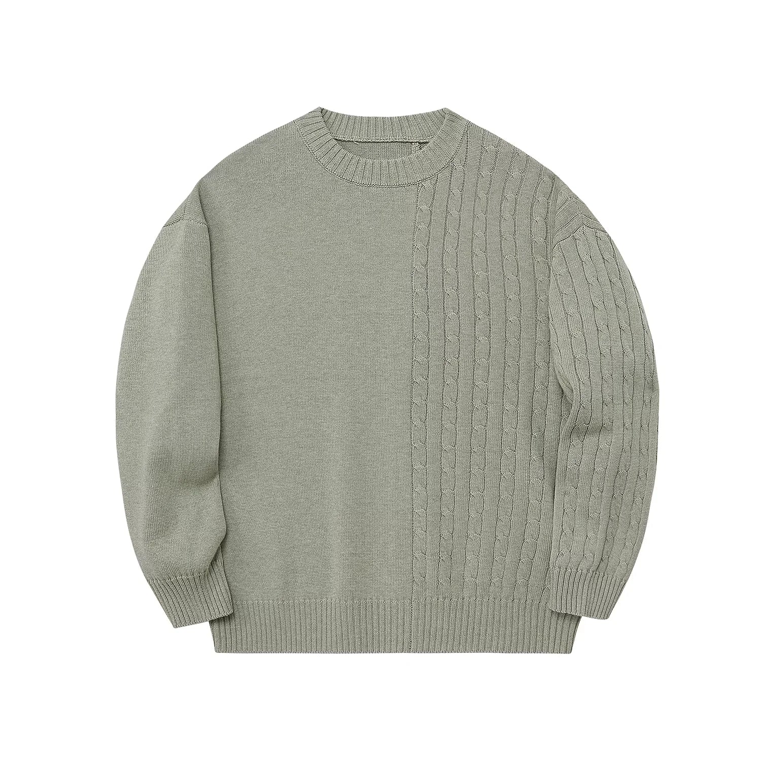 NANS Menswear Oversized Crew Neck Sweater with Cable and Plain Stitch Patchwork