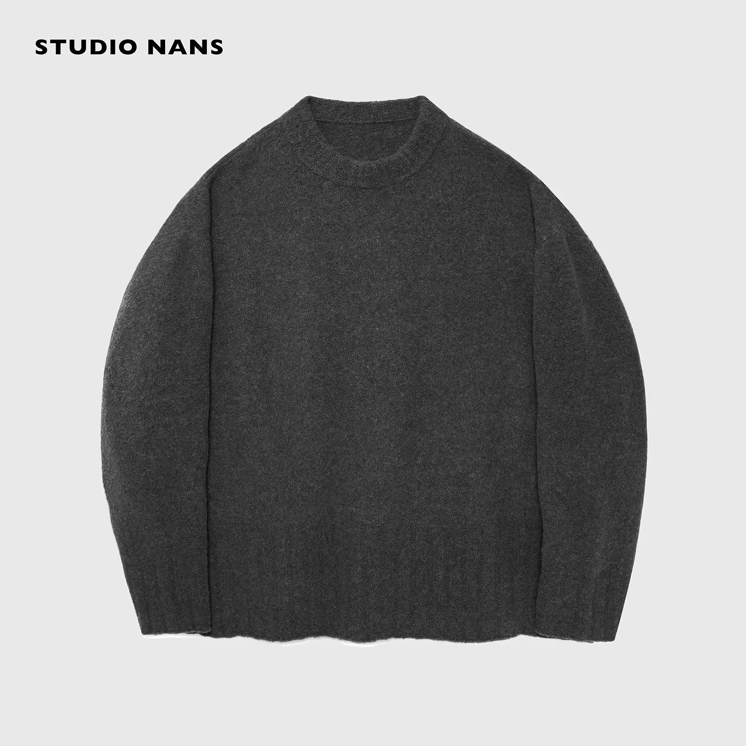 NANS Menswear Oversized Wool Blend Textured Crewneck Sweater
