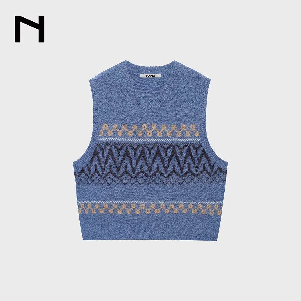 NANS Menswear Alpaca Wool Fair Isle V-Neck Sweater Vest