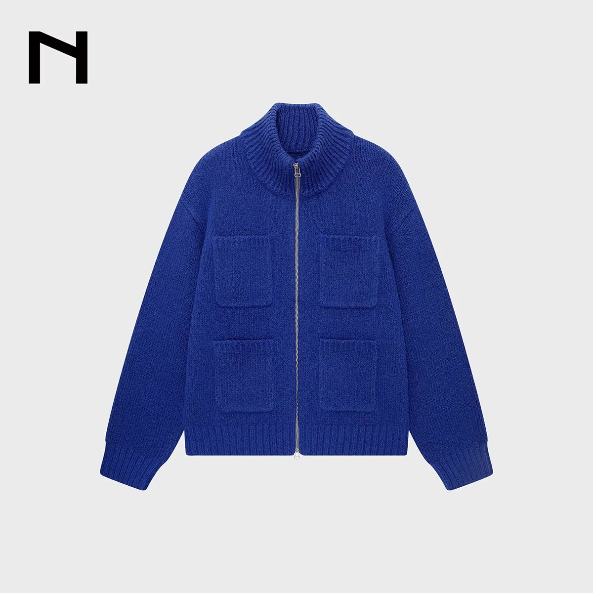 NANS Menswear Alpaca Wool Blend Ribbed Turtleneck Knit Cardigan