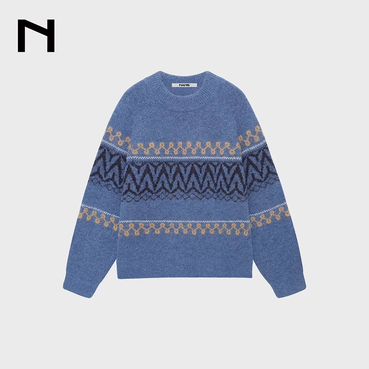 NANS Menswear Alpaca Wool Blend Fair Isle Knit Sweater